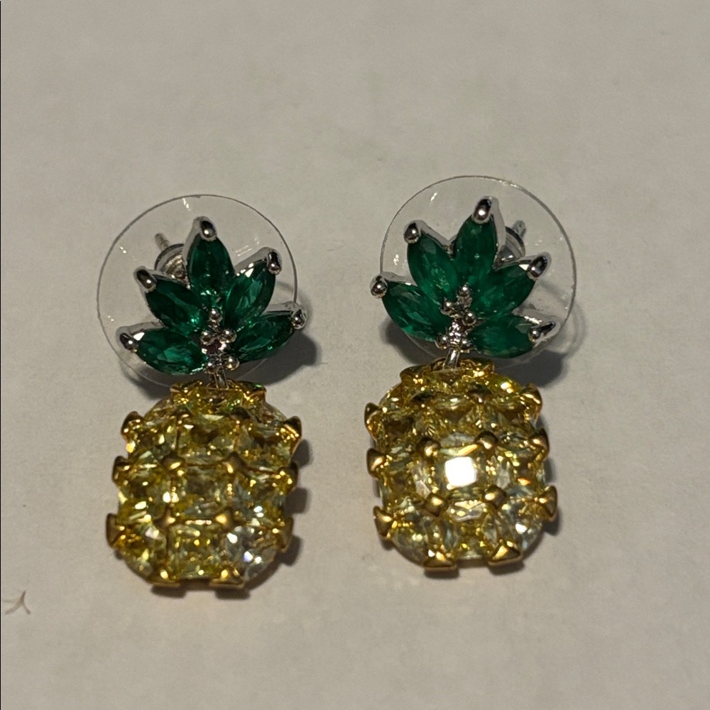 Pineapple Shaped Earrings with Green and Yellow Stones
